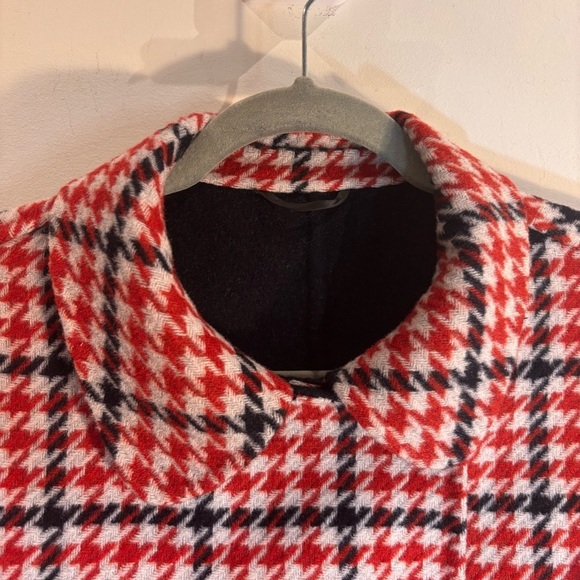 HOUNDSTOOTH SZ L Plaid Coat Double Breasted Wool Cashmere Blend Unlined Pockets - Picture 2 of 9